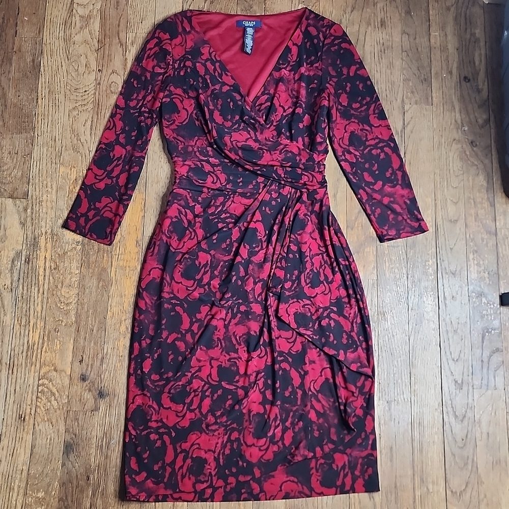 Super Stretchy Floral Faux Wrap Dress 3/4 Sleeves